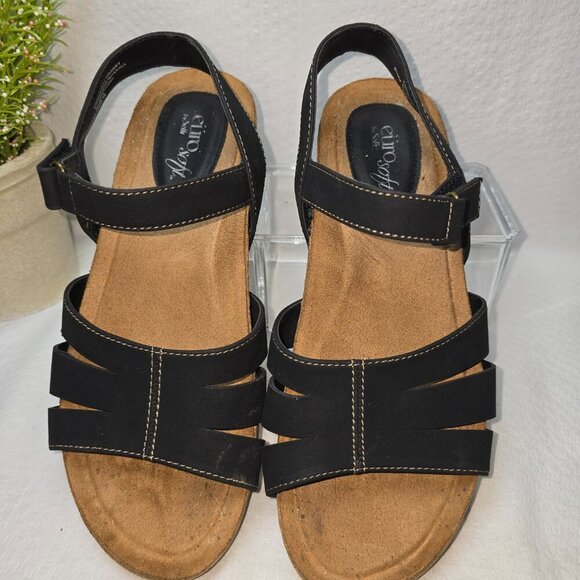 EUROSOFT BY SOFFT BLACK STRAPY SANDAL CORK HEEL WOMENS SIZE 8.5 EUC - Picture 9 of 9